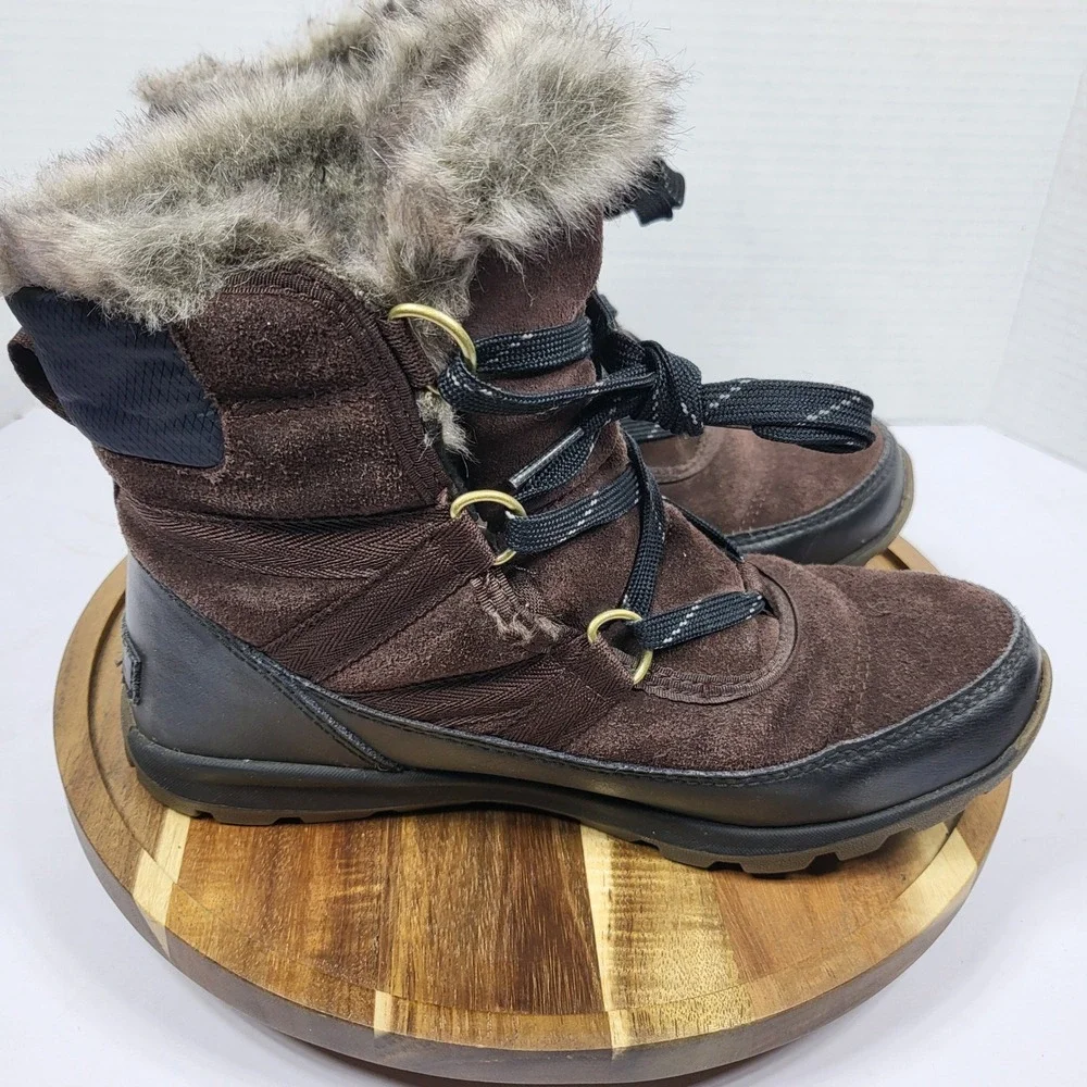 Sorel Whitney Short Lace Boots Womens 6 Waterproof Winter Snow Brown LL5337 Warm